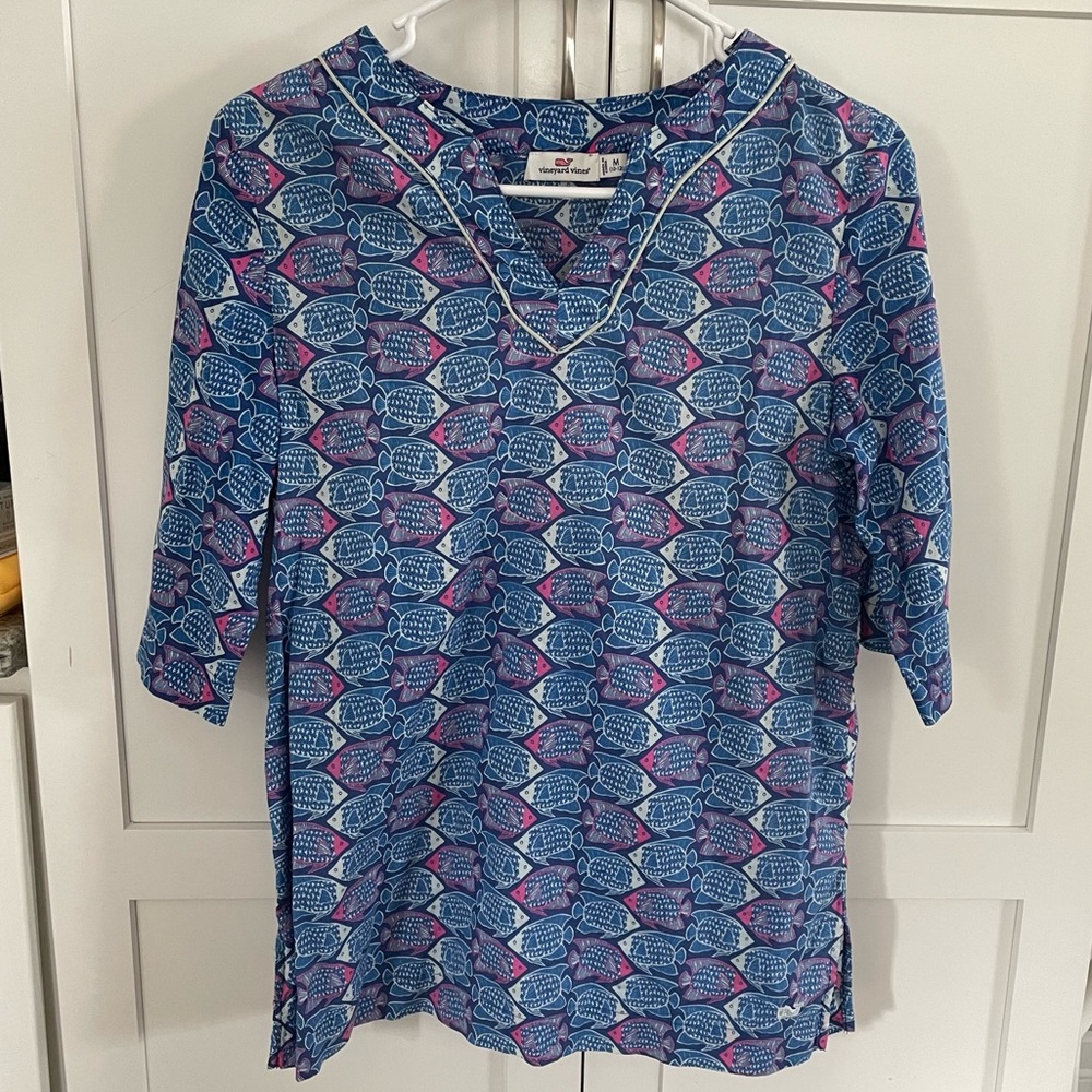 Vineyard Vines Royal Ocean Blue Fish Print Tunic